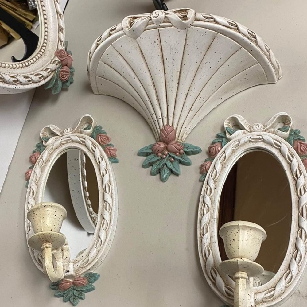 Vintage Victorian Ornate Roses mirror set - Picture 4 of 8
